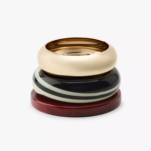 ZARA NWT PACK OF 3 RESIN CUFF BRACELETS - gold, striped & burgundy. SS25